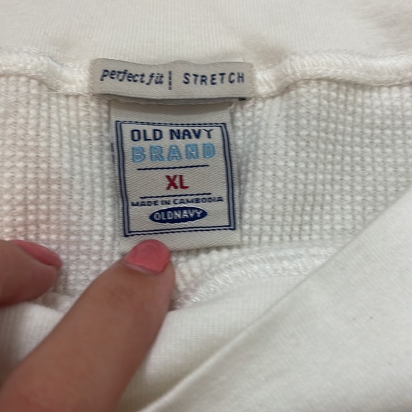 Old Navy White waffle Perfect Fit Off The Shoulder 3/4 Length Sleeve top - Picture 3 of 6